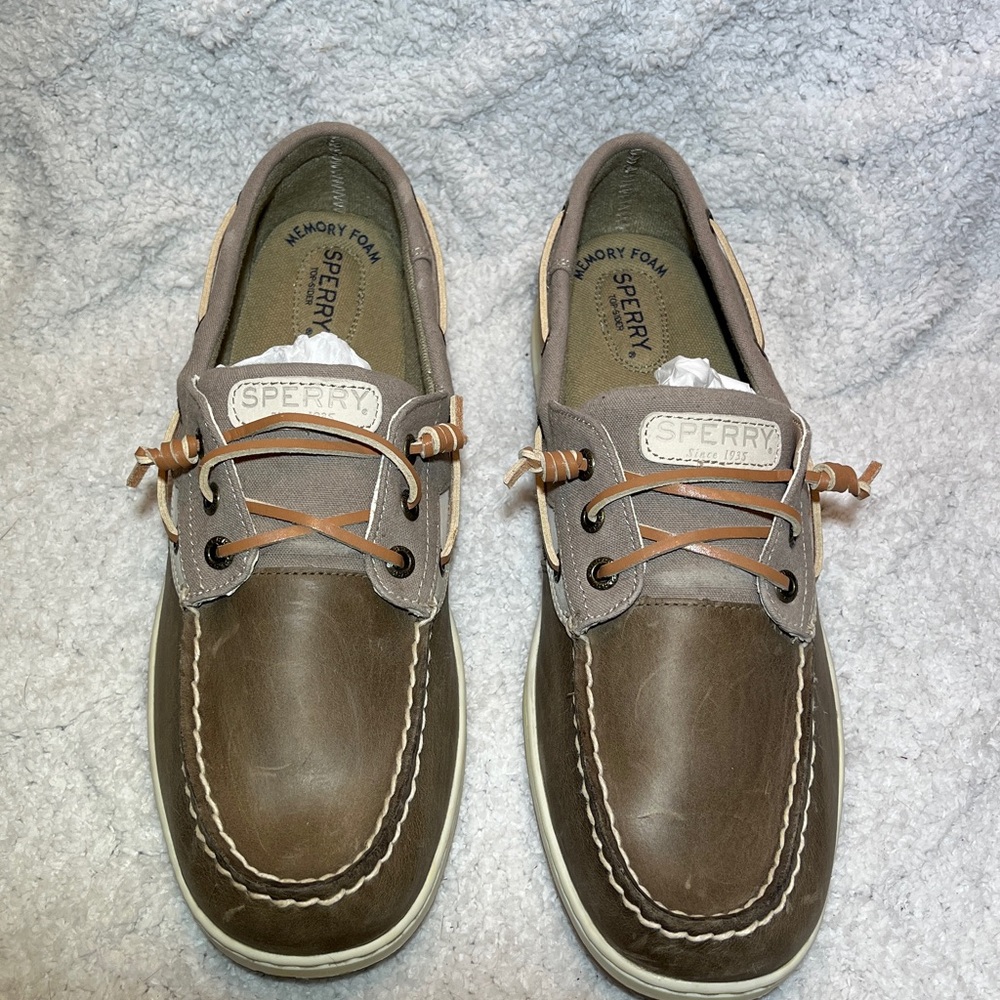 Sperry Memory Foam women’s Tan and Brown Boat Shoes size 12  LIKE NEW